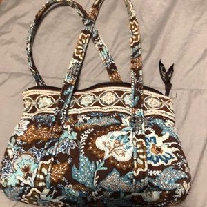 Floral blue and brown pattern purse